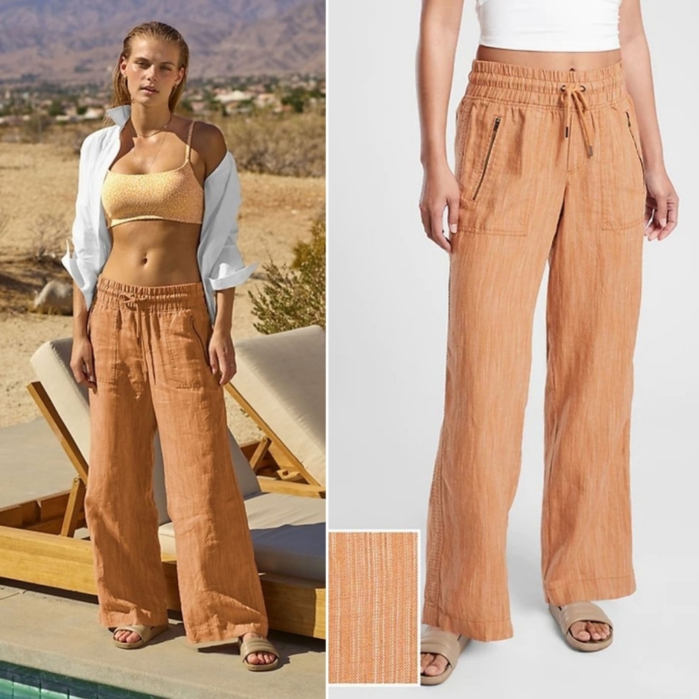 Athleta Cabo Linen Textured Wide Leg Pant
